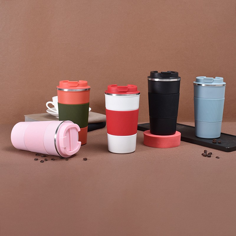 D19- Tazas de café reutilizables con tapas, duraderas y sin BPA, tazas de viaje con aislamiento de doble pared